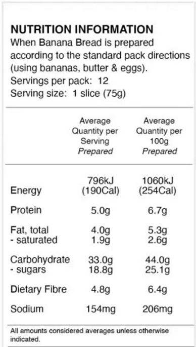 Second Spring Foods - Sprouted Banana Bread Mix (Nutritional Information)